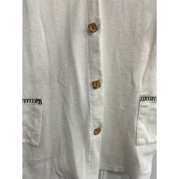 Relaxed Concepts White Button Front Cardigan Sweater Pockets Contrast Trim Sz M - Picture 4 of 10
